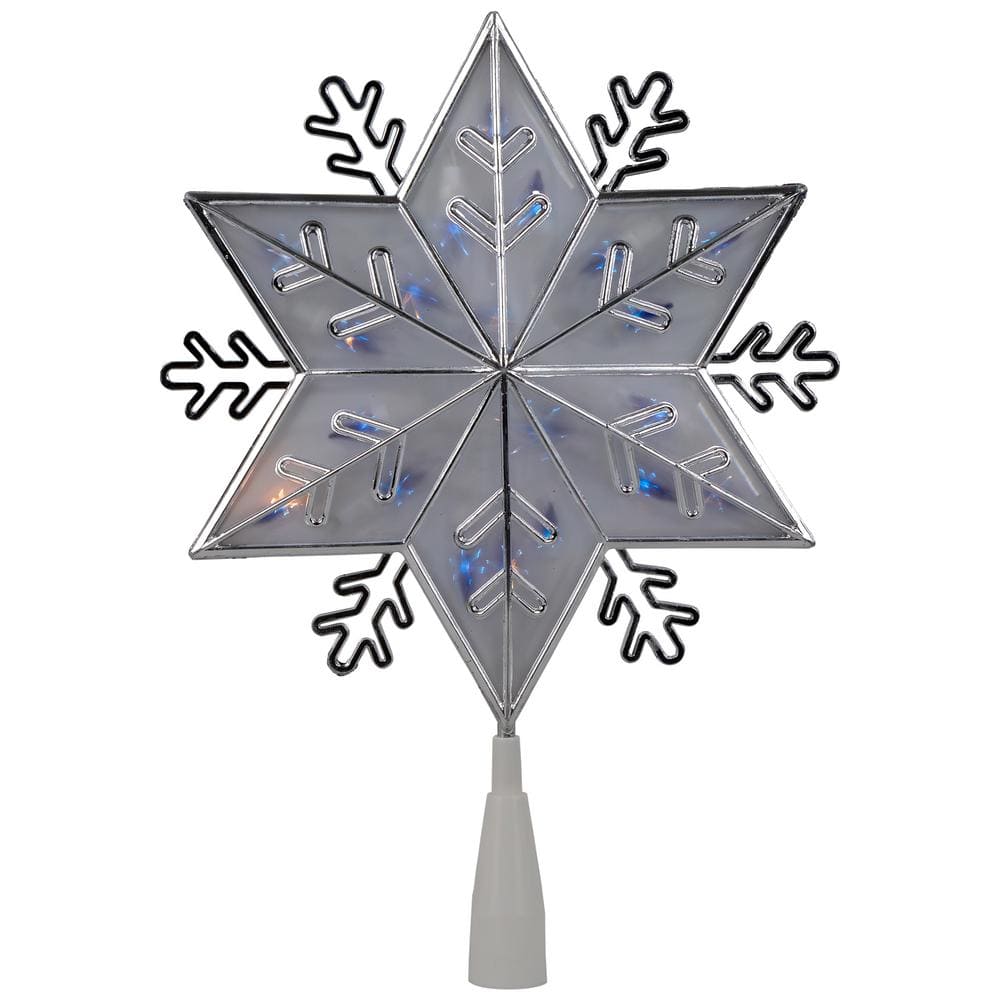 10 in. Silver 8-Point Snowflake Christmas Tree Topper – Blue Lights - Hercitys