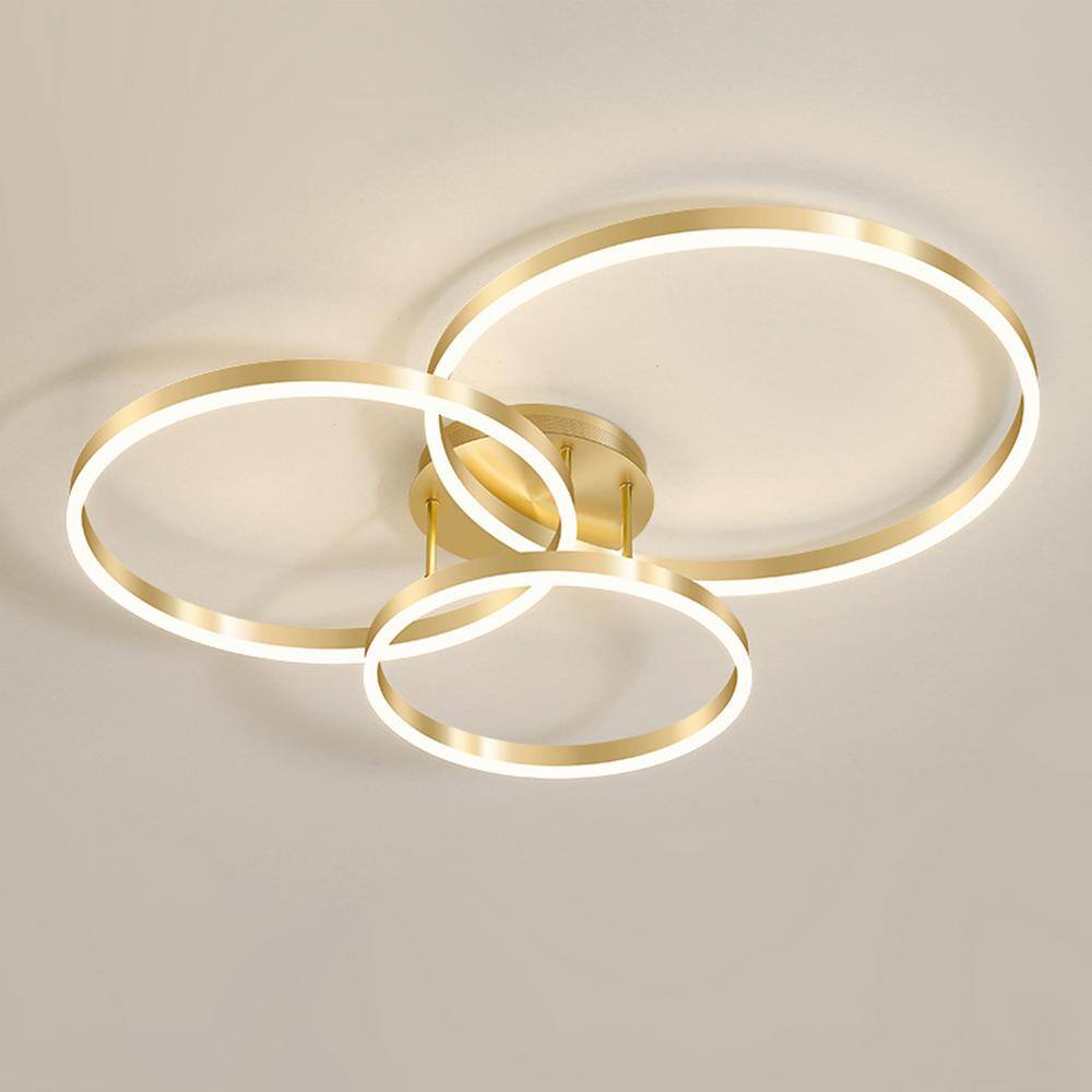 31 in. 3-Light Gold Dimmable LED Semi-Flush Mount with Acrylic Shade - Hercitys