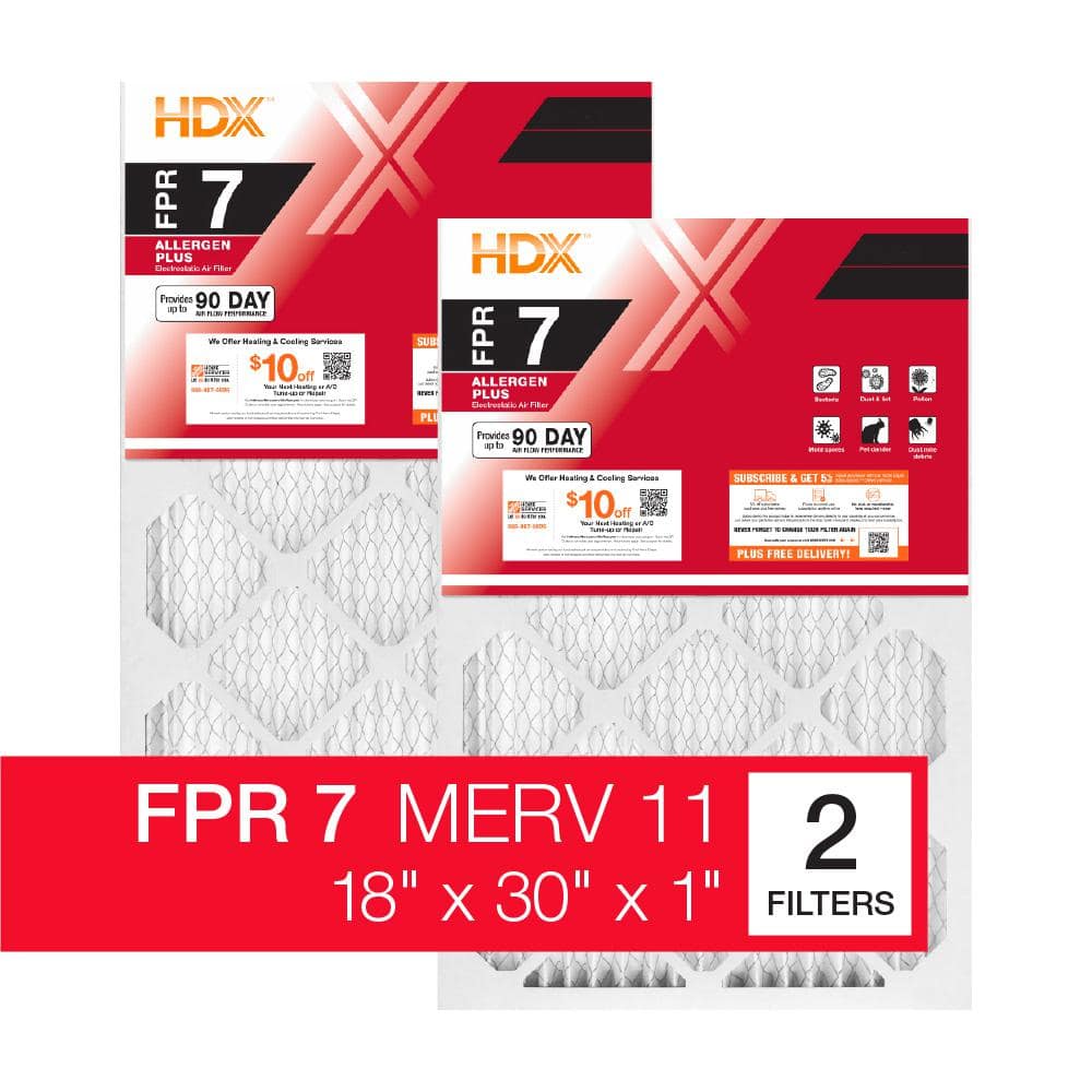 18 in. x 30 in. x 1 in. Allergen Plus Pleated Air Filter FPR 7, MERV 11 (2-Pack) - Hercitys