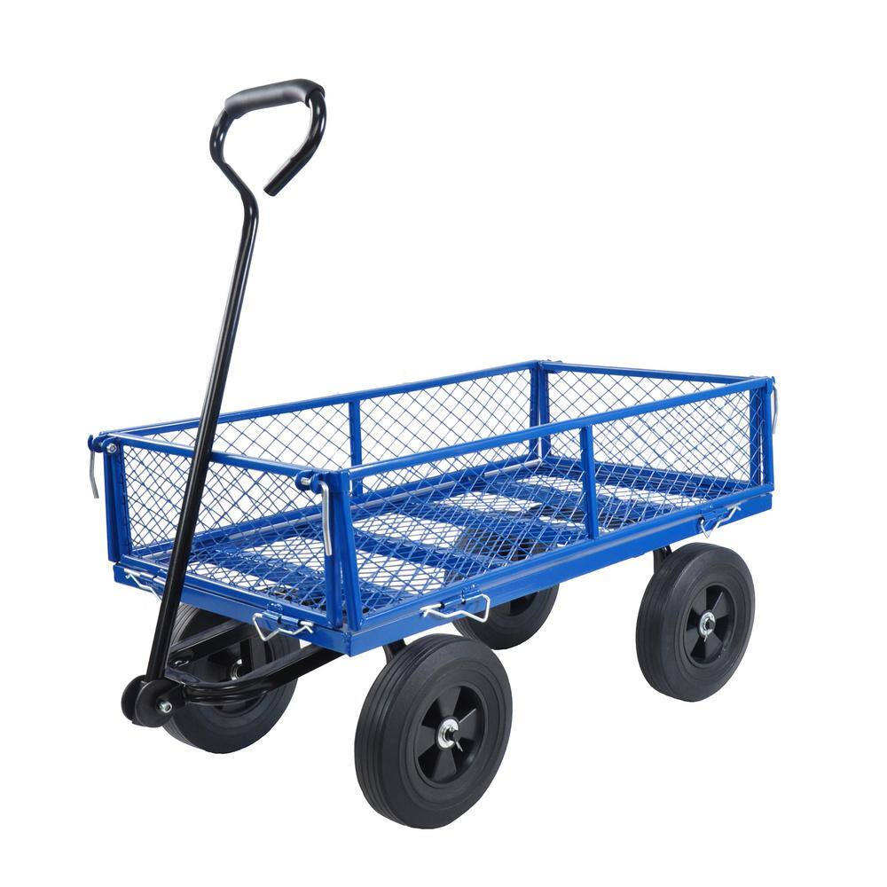 16.74 cu. ft. Metal Wagon Garden Cart, Blue - Hercitys