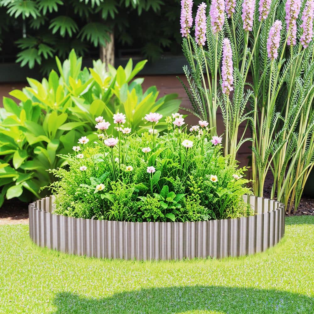 10 x 120 x 0.1 in. Corrugated Garden Edging-Sturdy Metal Landscape Edging for Lawns, Borders & Flower Beds , Silver - Hercitys
