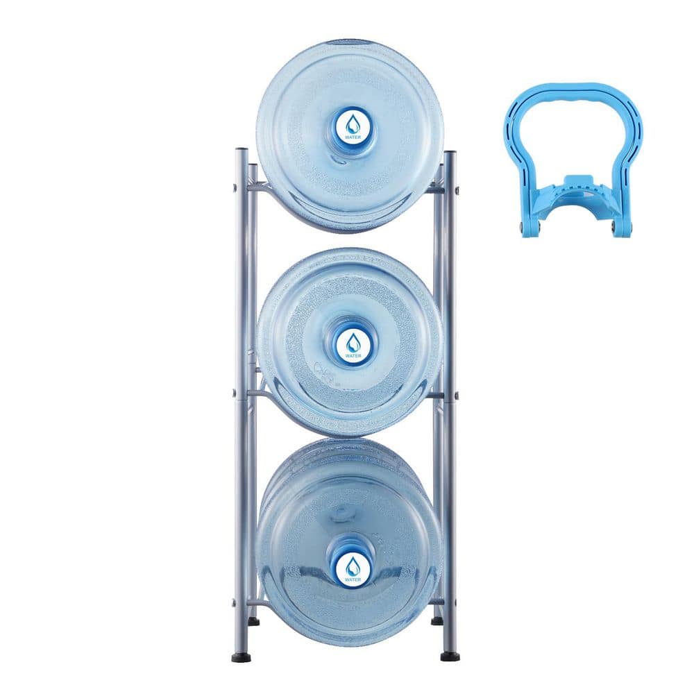3-Tiers Water Jug Holder, 5 gal. Water Bottle Holder, Single Row Water Bottle Rack for 3-Bottles, Heavy Duty, Silver - Hercitys