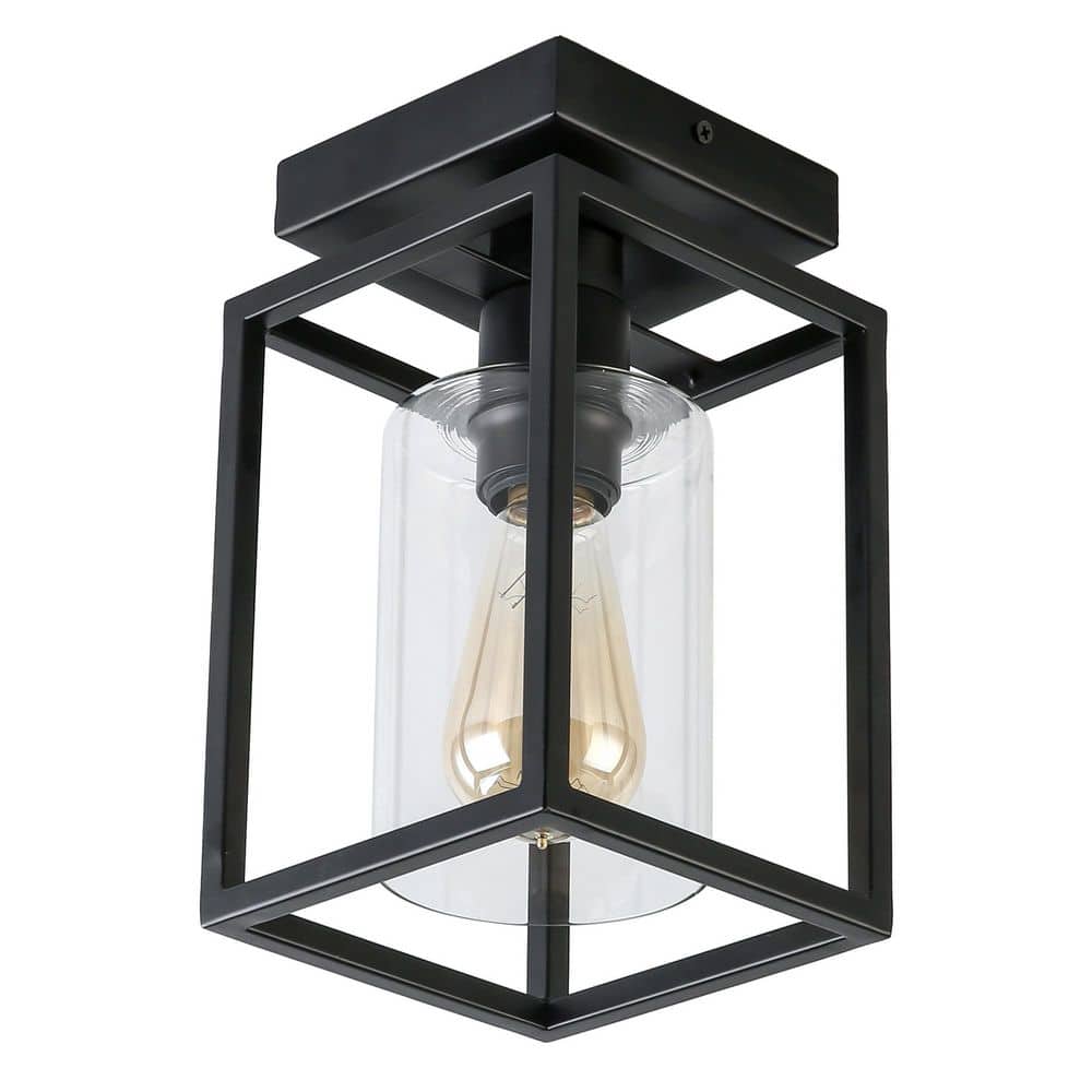 5.51 in. 1-Light Black Retro Semi-Flush Mount with Glass Shade for Hallways Bedrooms(1-Pack) - Hercitys