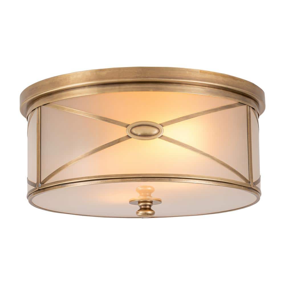 11.75 in. 2-Light Brass Flush Mount with Frosted Glass Shade and No Bulbs Included 1-Pack - Hercitys