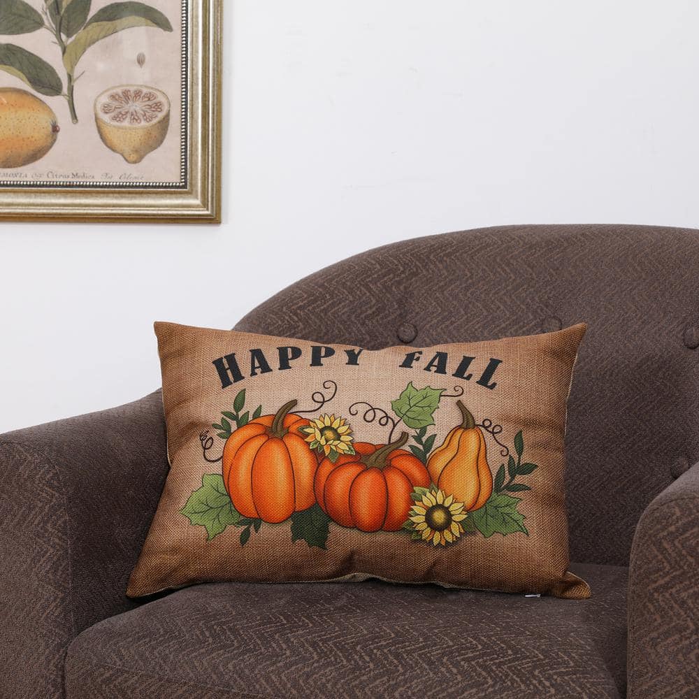 18 in. L Faux Burlap Fall Pumpkin Pillow - Hercitys