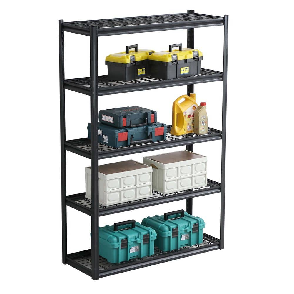 5-Tier Heavy Duty Metal Storage Shelves for Basements, Garages and Kitchen in Black - Hercitys