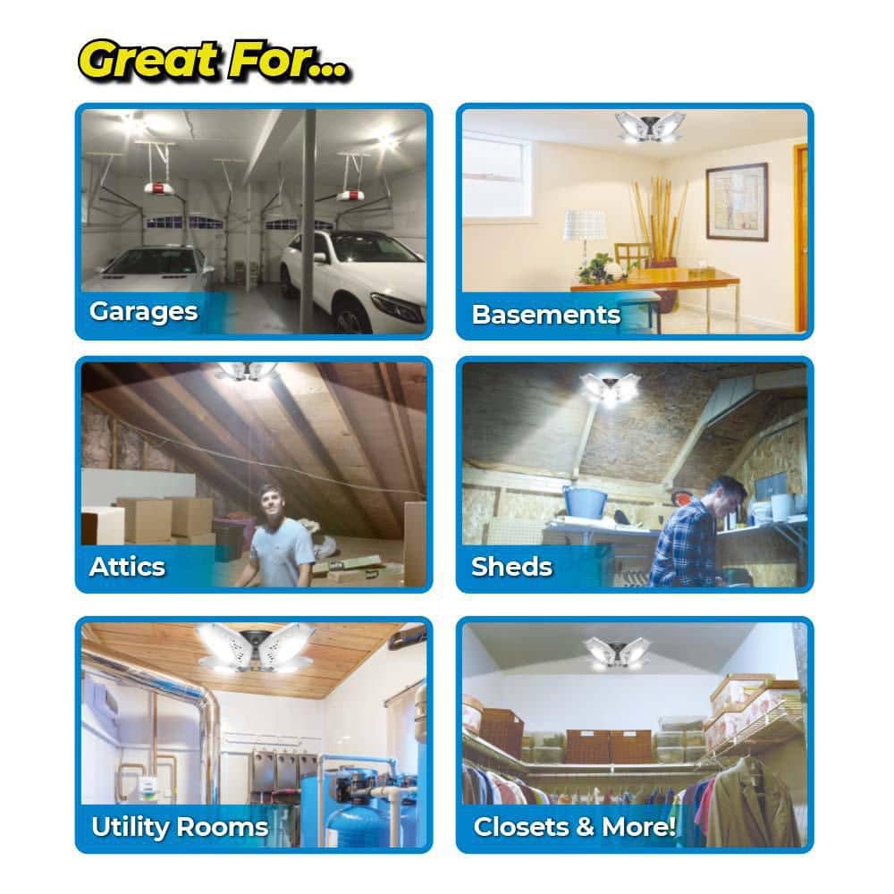 16 in. Black Single Pole 7500 Lumens 4 Panel LED Flush Mount Garage Light - Hercitys