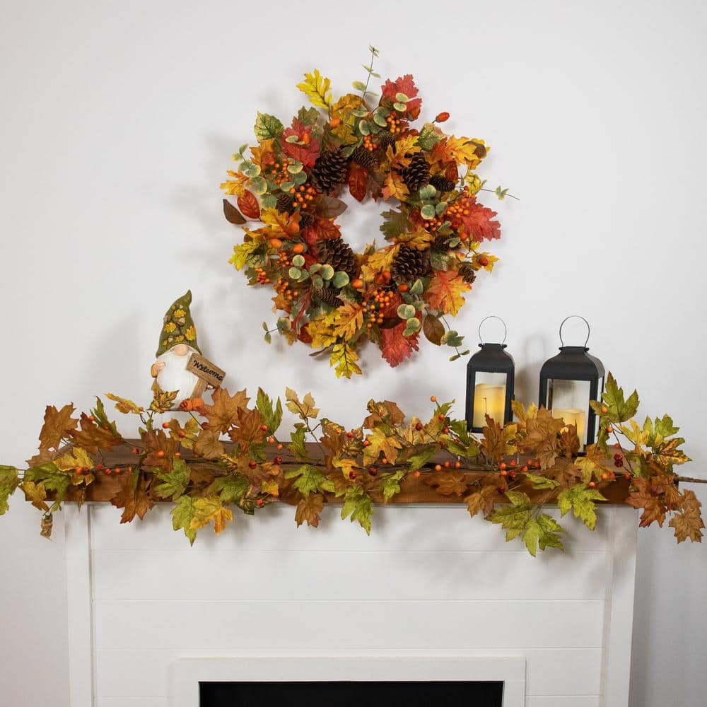 26 in. Unlit Berries and Pinecones Artificial Fall Harvest Wreath - Hercitys