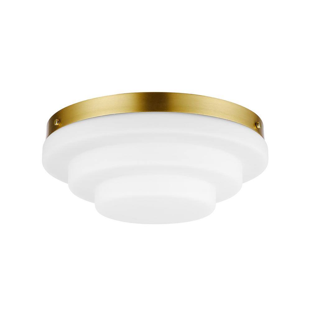 11.81 in. 2-Light Matte Brass Flush Mount Ceiling Light with Tiered Milk Glass Shade - Hercitys