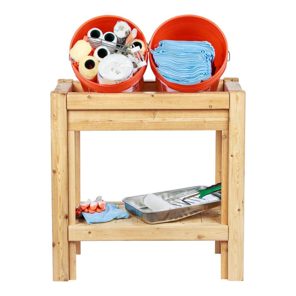 2 Tiers Cedar Bucket with Shelf Garage Storage Shelving Unit in Unfinished Cedar Wood (31 in. W x 30 in. H x 16 in. D) - Hercitys