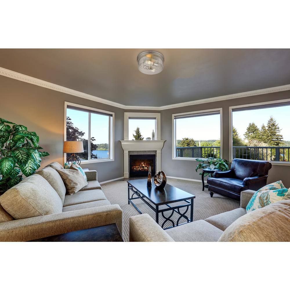 12 in. 2-Light Brushed Nickel Flush Mount with Clear Seedy Shade - Hercitys