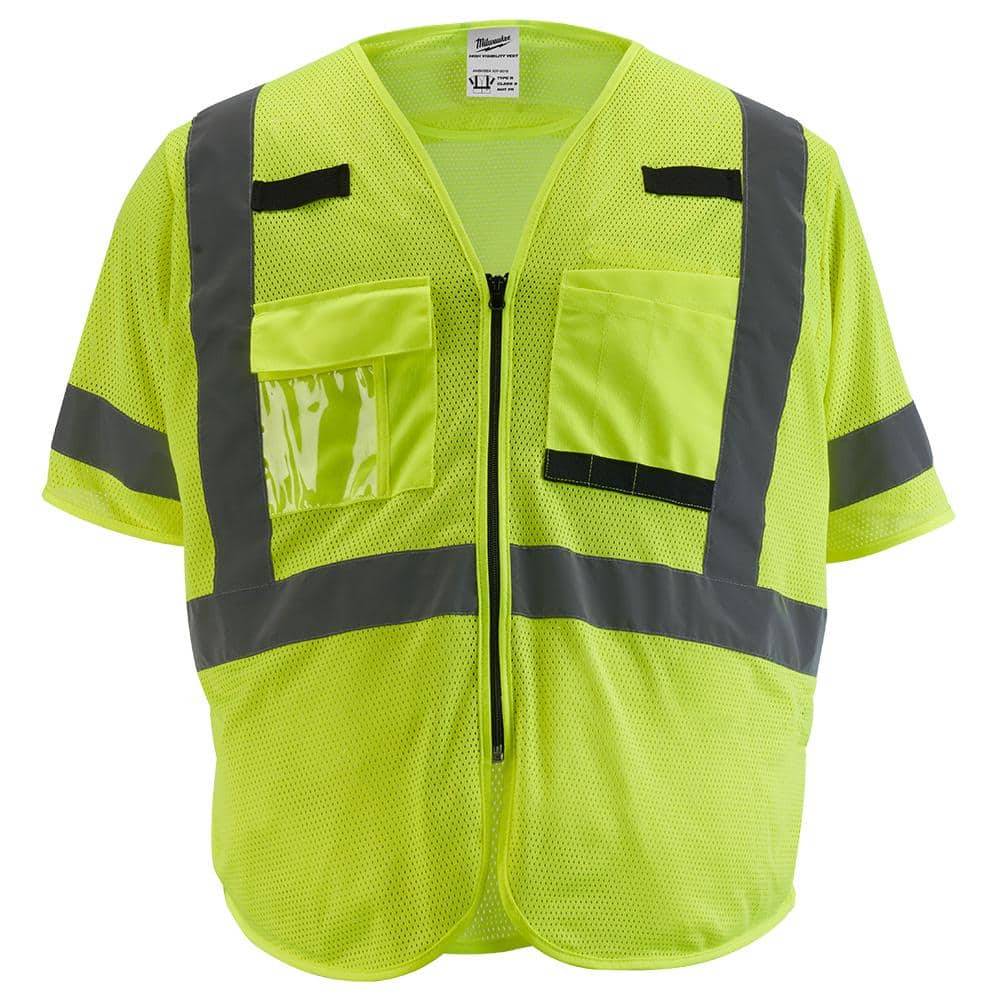 4X-Large/5X-Large Yellow Class 3 Mesh High Visibility Safety Vest with 9-Pockets and Sleeves - Hercitys