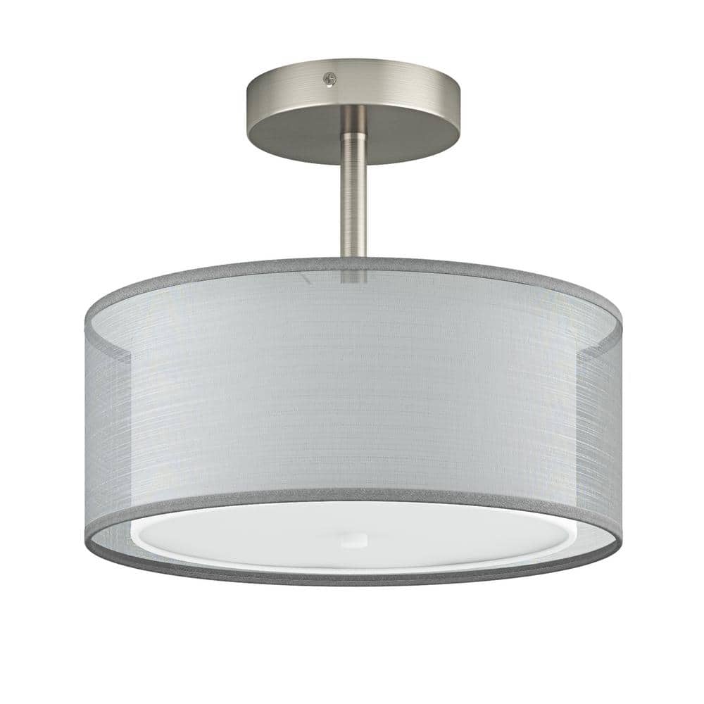 11.81 in. 3-Light Nickel Semi-Flush Mount Drum Light Modern Close to Ceiling Lamps with Double Shade - Hercitys