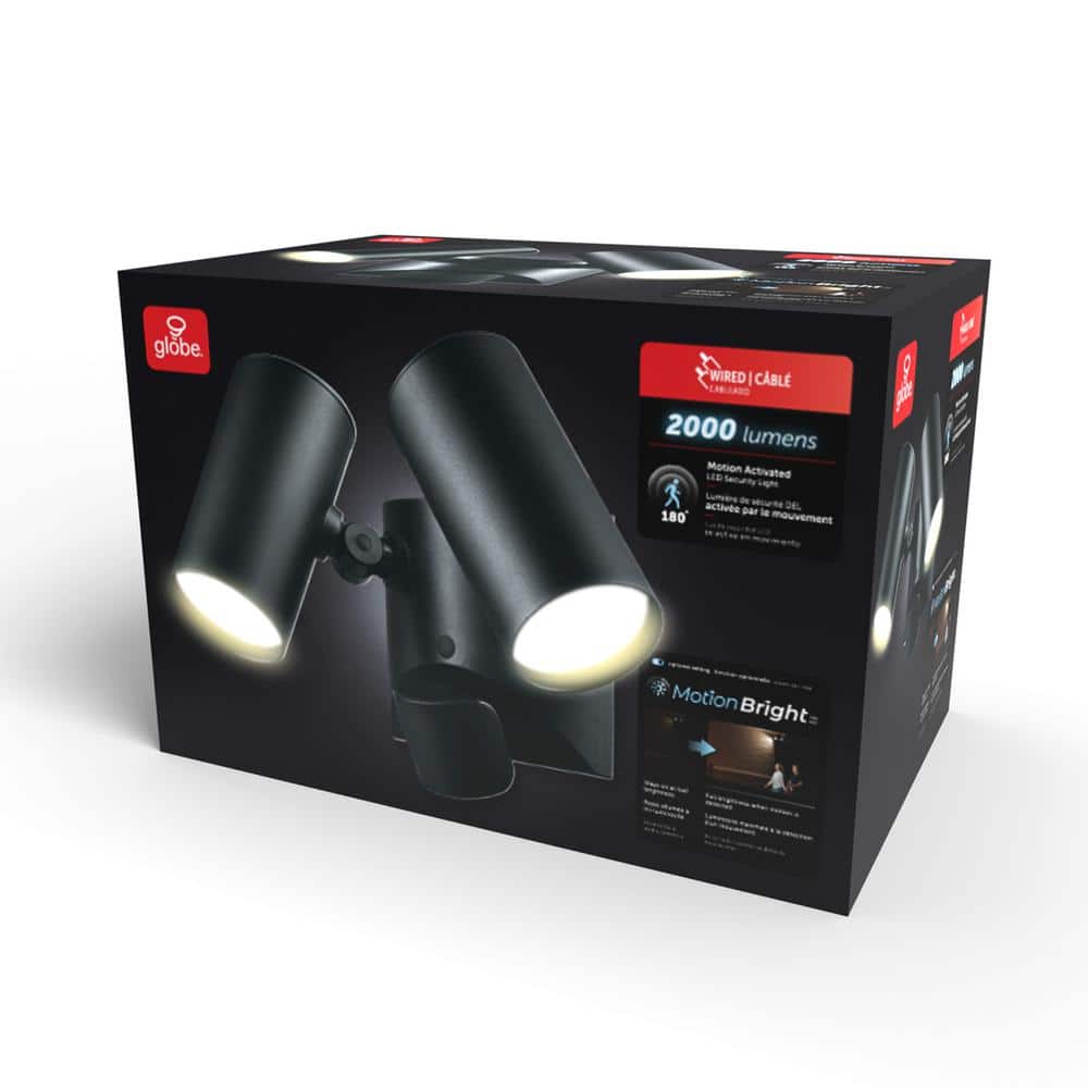 22- Watt Equivalent Twin Head Integrated LED Black Hardwired Motion Activated Diecast Architectural Security Area Light - Hercitys