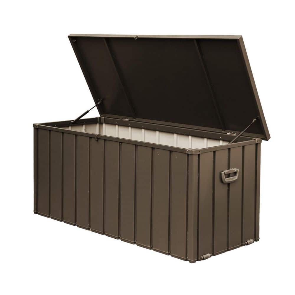 100 Gal. Dark Brown Steel Outdoor Waterproof Lockable Storage Deck Box - Hercitys