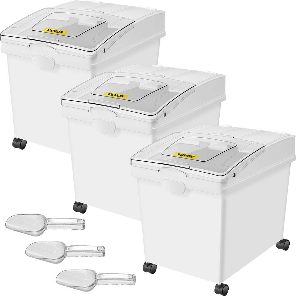 10.5 gal. Ingredient Bin 3 Pcs/Set Ingredient Storage Bin with Wheels PP Material Flour Bins with Scoop and Sliding Lid - Hercitys