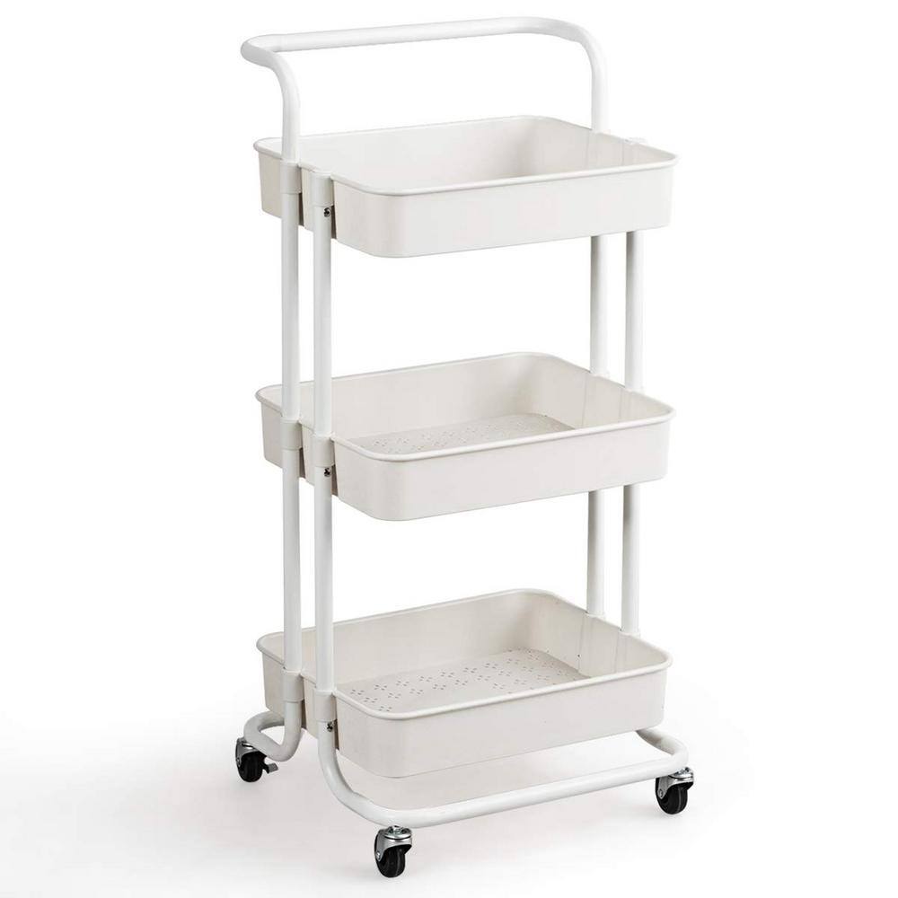 3-Tier White Utility Rolling Kitchen Cart Storage Organizer Cart with Casters - Hercitys