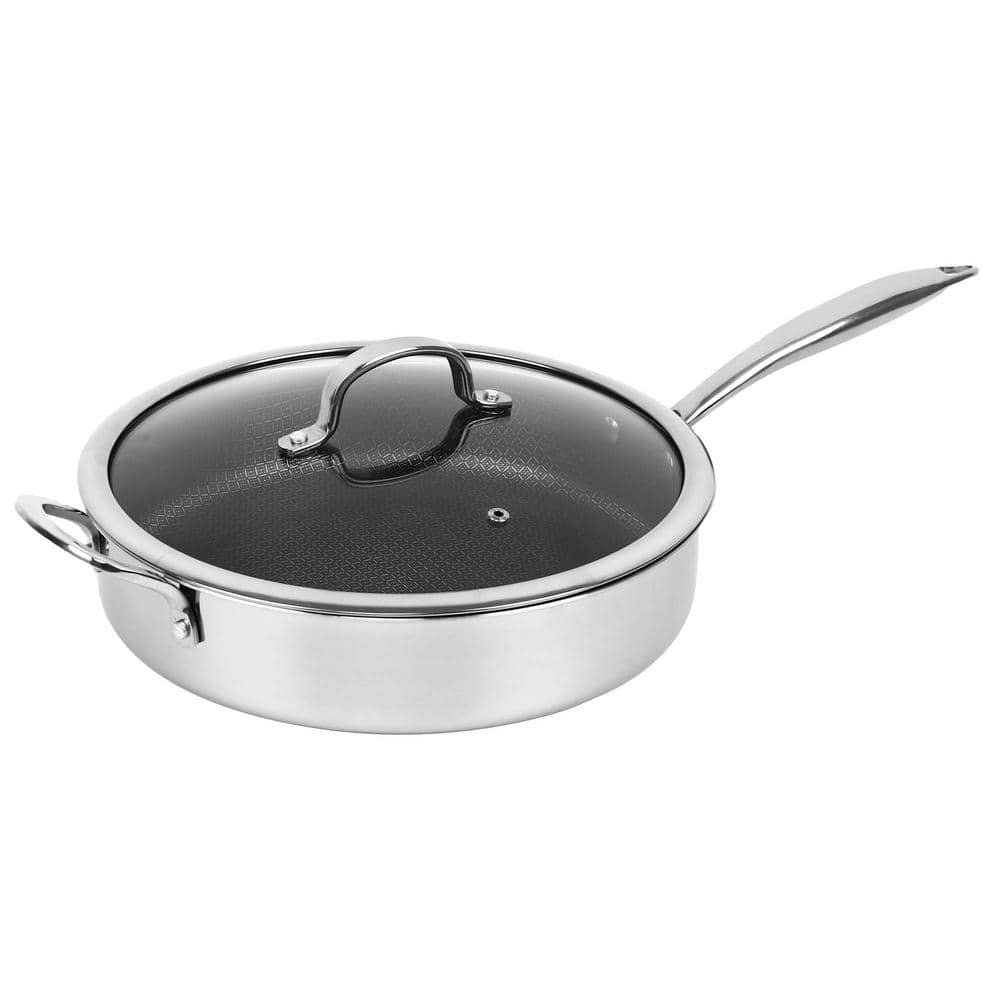 11 in. 3-Ply Hybrid Stainless Steel NonStick Skillet with Glass Lid - Hercitys