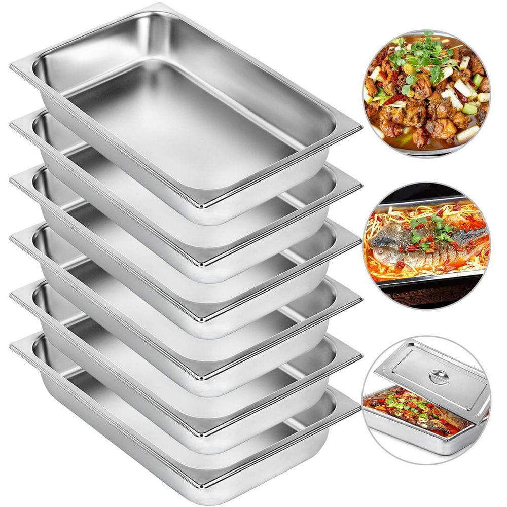 13.7 qt. Stainless Steel Steam Table Pans Full Size 20.9 x 12.8 x 3.9 in. Roasting Pans Hotel Pan for Broiling (6-Pack) - Hercitys