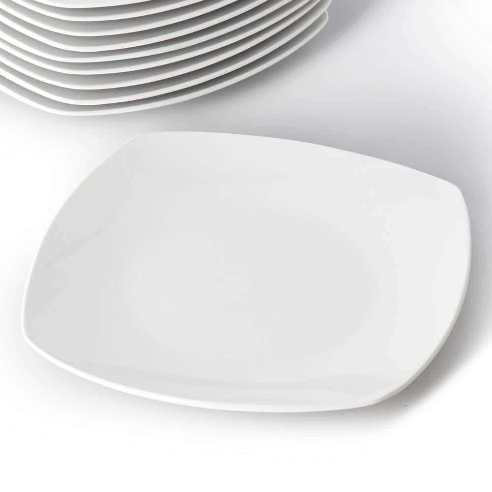 12-Piece Square Porcelain Large Dinner Plates in White - Hercitys