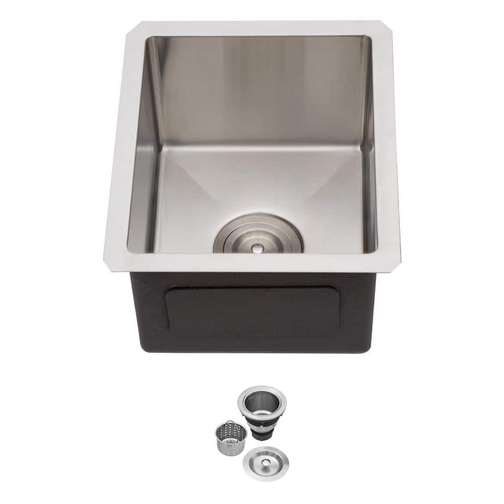 13 in. x 15 in. Undermount 16 Guage Stainless Steel Single Bowl Bar Sink with Accessories - Hercitys