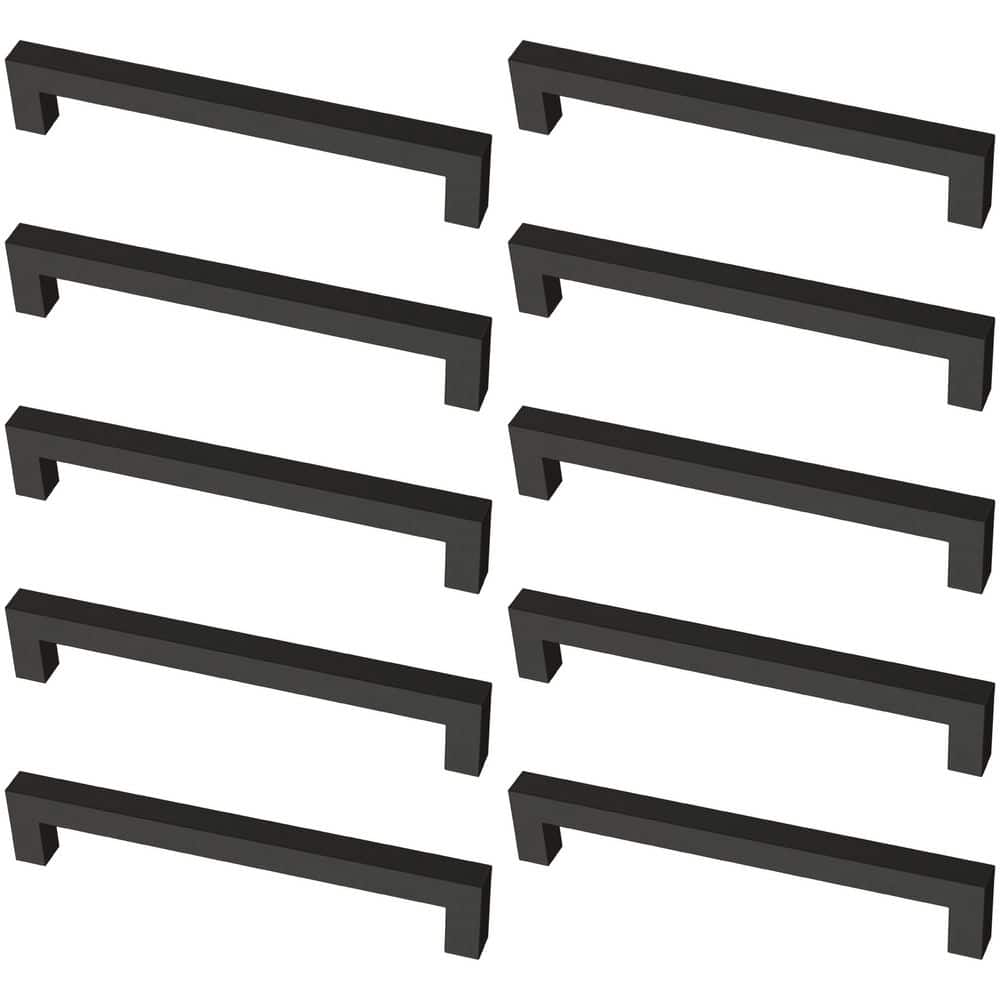 10-Pack Simple Modern Square 6-5/16 in. (160 mm) Modern Matte Black Cabinet Drawer Pulls - Hercitys