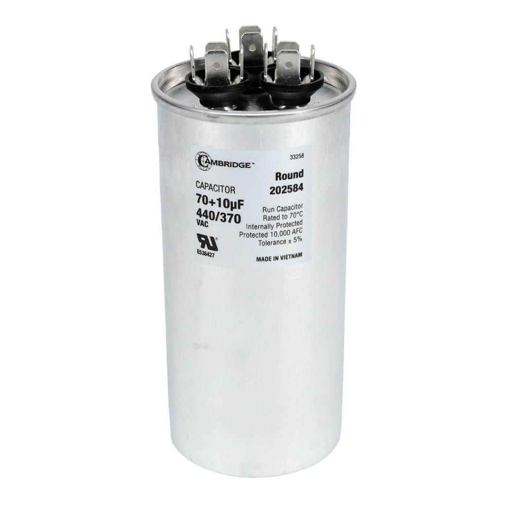 2.17 in. x 2.17 in. x 4.53 in. Aluminum 70 Plus 10 MFD, 440-Volt/370-Volt Dual Round Run Capacitor (1-Pack) - Hercitys