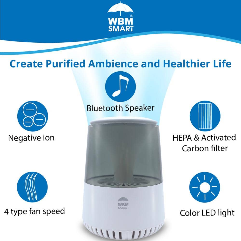 12.9 in. White Air Purifier Air Cleaner for Home HEPA Filter Bluetooth Speaker Air Purifier - Hercitys