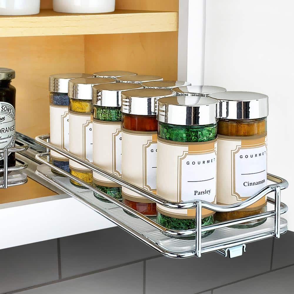4-1/4 in. Wide Silver Chrome Slide Out Spice Rack Pull Out Cabinet Organizer - Hercitys