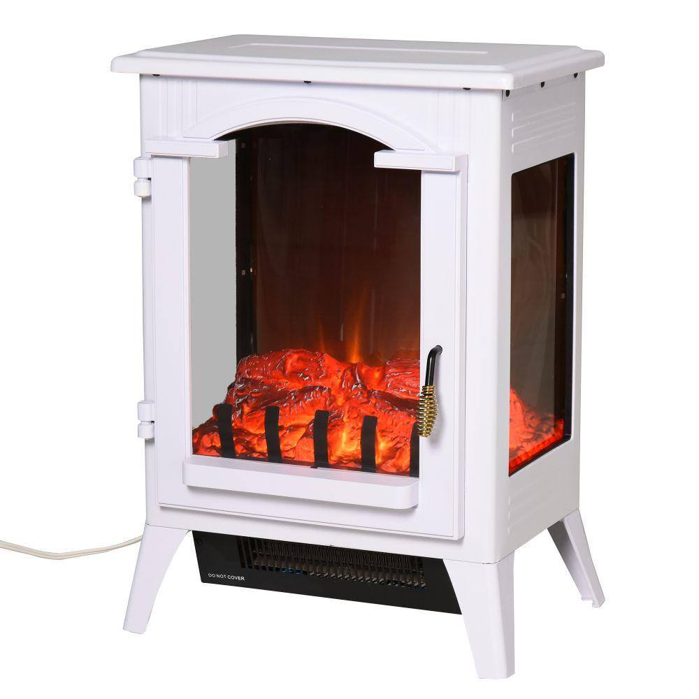 16.5 in. Freestanding Electric Fireplace Stove Electric Fireplace Heater in Cream White with Overheating Protection - Hercitys