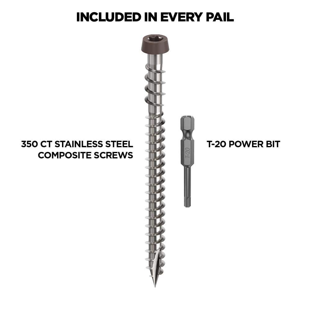 #10 2-1/2 in. 316 Stainless Steel Star Drive Dark Brown Composite Deck Screws (350-Count) - Hercitys