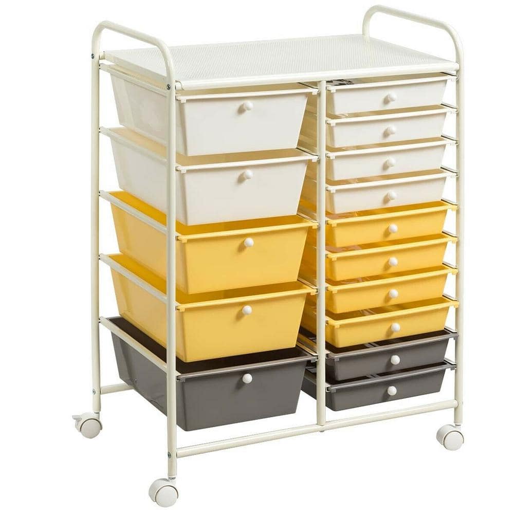 15-Drawer Steel 4-Wheeled Utility Rolling Cart Storage Organizer in Yellow - Hercitys