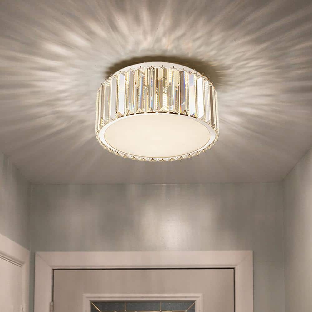 12 in. Modern 5-Light Round Silver Crystal Flush Mount Chandelier Wide - Hercitys