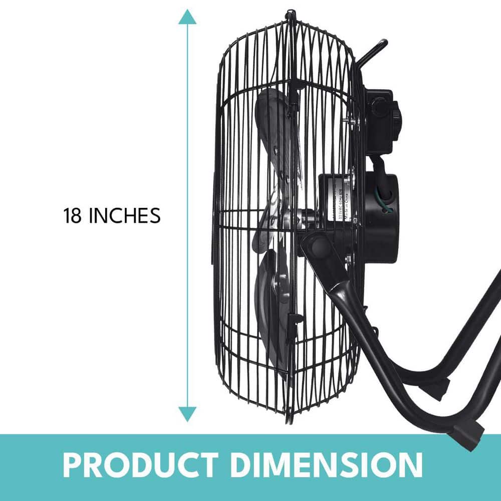 18 in. 3-Speed High-Velocity Industrial Heavy Duty Metal Floor Fan in Black with Tilting Head for Outdoor/Indoor Use - Hercitys