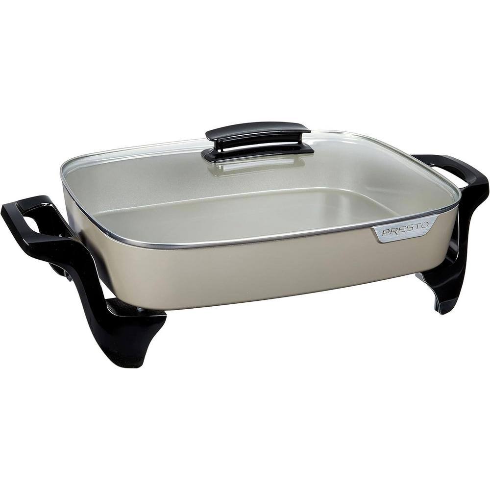 16 in. Ceramic Non-Stick Electric Skillet in Gray with Lid, 120-Volt 1500-Watts, Easy to Clean - Hercitys