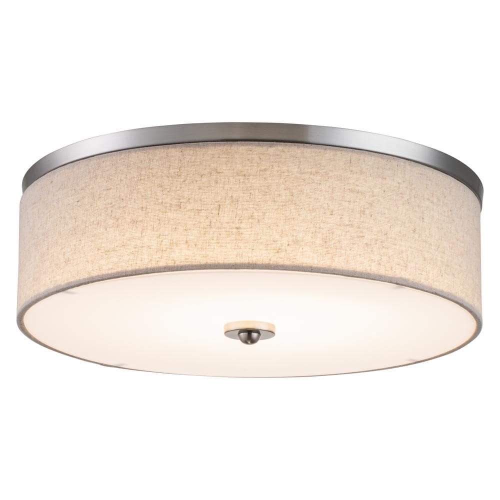 15 in. Brushed Nickel Dimmable 23-Watt Selectable LED Flush Mount Ceiling Light 3000K/4000K/5000K with Fabric Shade - Hercitys