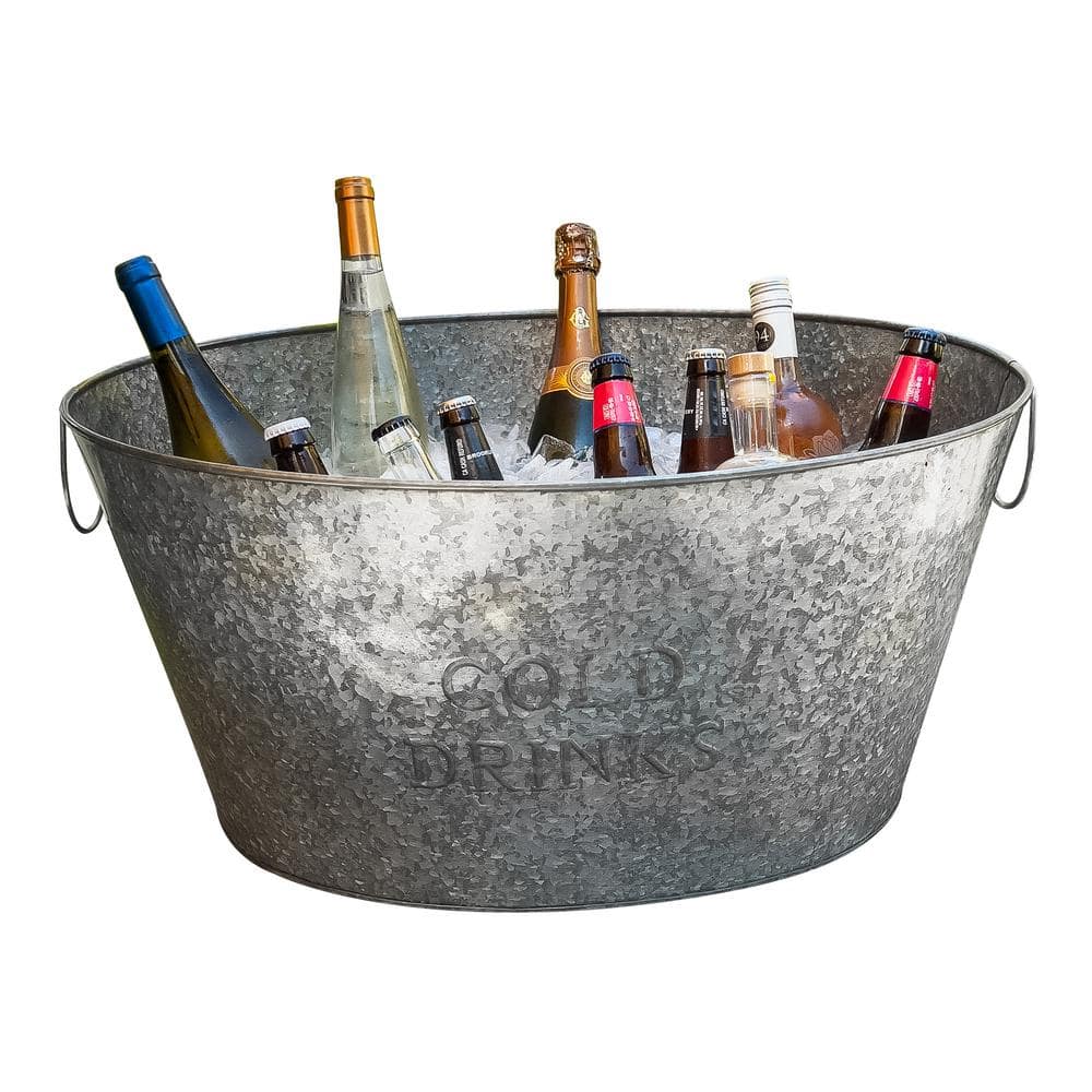 18 in. L x 24 in. W x 12 in. H Silver Galvanized Metal Ice Beverage Bucket for Parties Wine Bucket - Hercitys