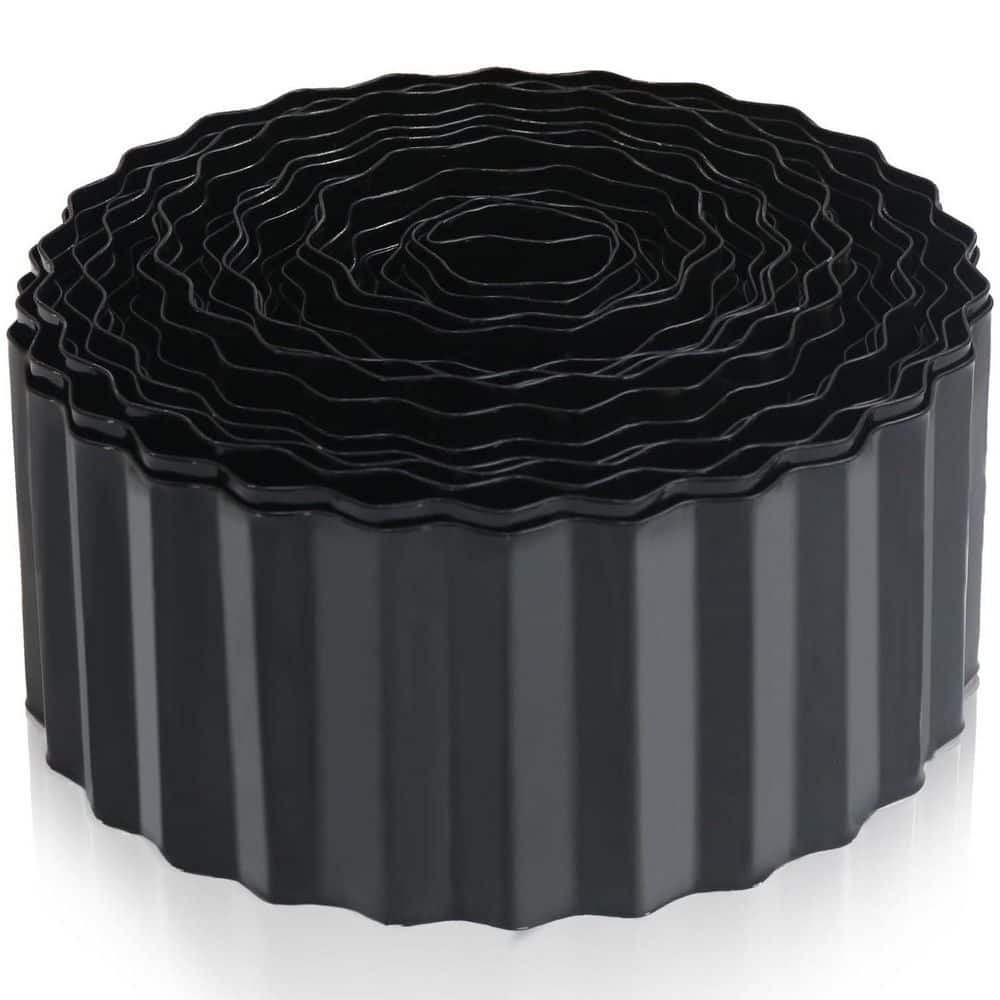 4 in. x 50 ft. Flexible Corrugated Metal Garden Edging Black Galvanized Edging for DIY Flower Beds and Lawn - Hercitys