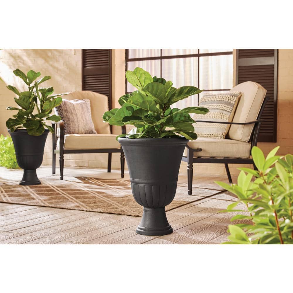 16 in. Nottingham Black Composite Urn Planter (16 in. D x 21 in. H) 2-Pack - Hercitys