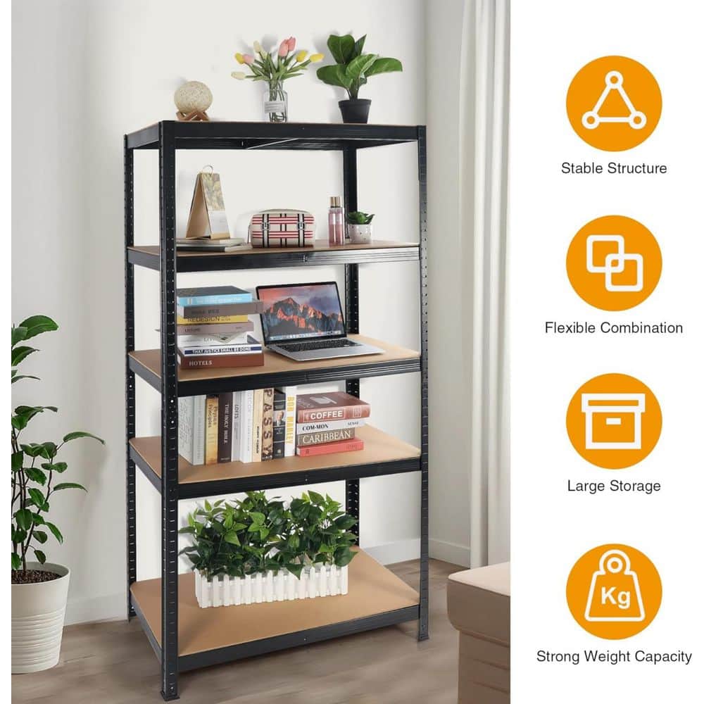 5-Shelf Metal Pantry Organizer with Adjustable Height, Garage Storage Shelves Heavy Duty, 2000 lbs. Capacity, Black - Hercitys