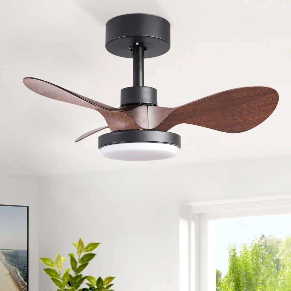 24 in.Indoor Brown small Ceiling Fan with Light remote control, 6-Speeds Quiet Reversible DC motor - Hercitys