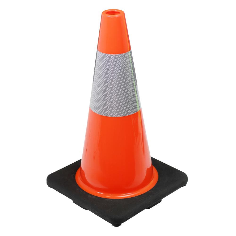 18 in. Orange Reflective PVC Injection Molded Safety Cone with Durable Base - Hercitys
