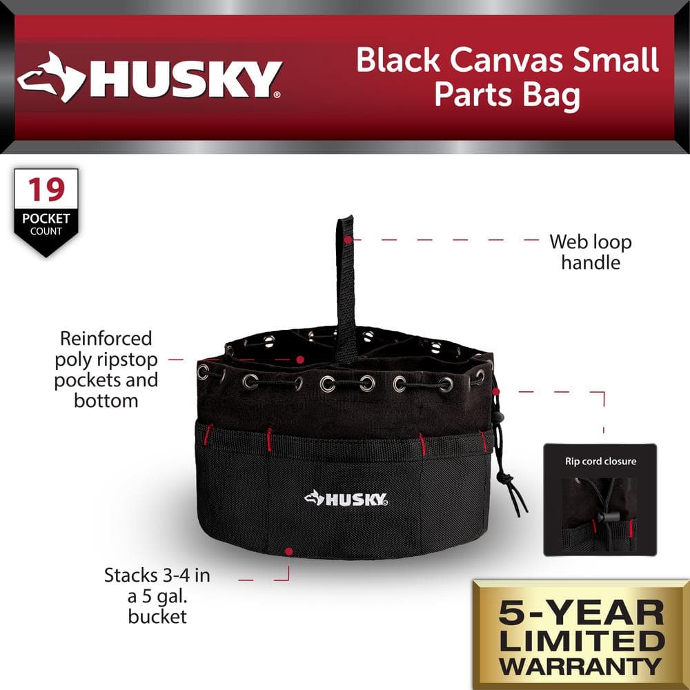 10 in. 19-Compartment Heavy-Duty Canvas Small Parts Organizer Bucket Storage Tool Pouch in Black - Hercitys