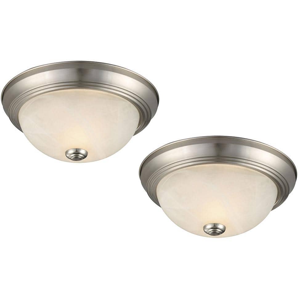 11-1/4 in. 2-Light Satin Nickel Flush Mount (2-Pack) - Hercitys