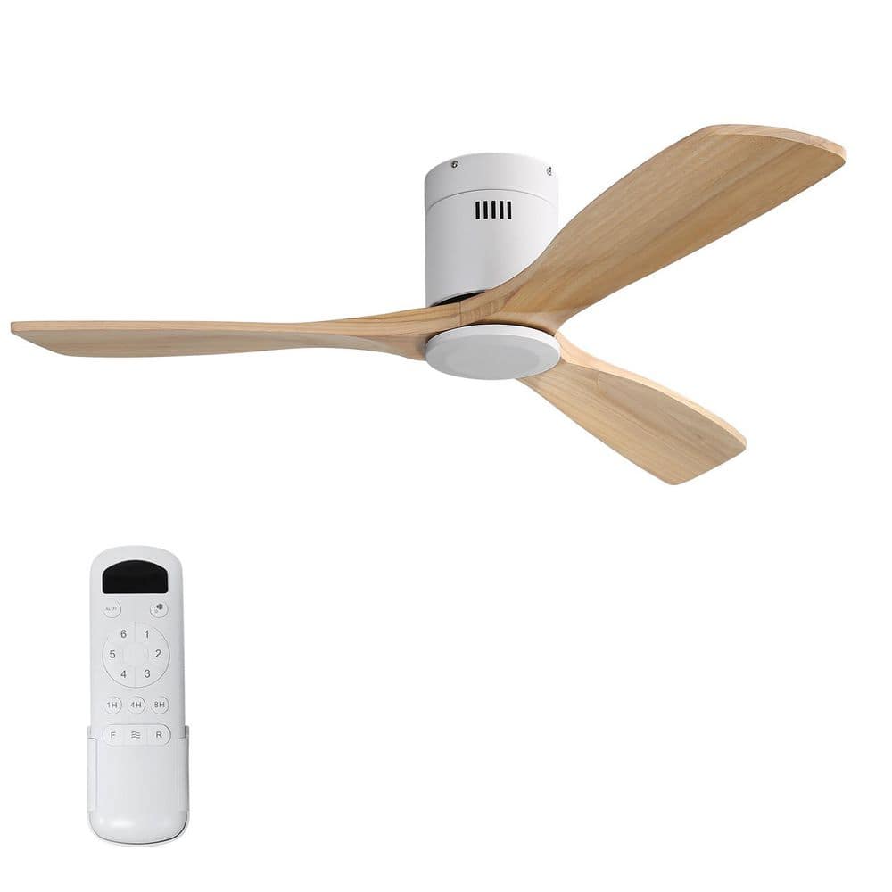 52 in. Indoor/Outdoor White Low Profile Wood Ceiling Fan Without Light, 6-Speed DC Motor and Remote Control - Hercitys