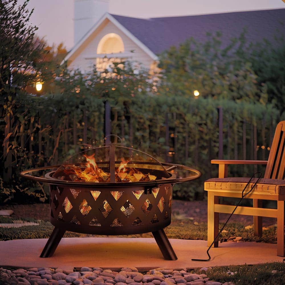 20 in. Indoor and Outdoor Steel Black Round Wood Burning Fire Pit with Spark Screen - Hercitys