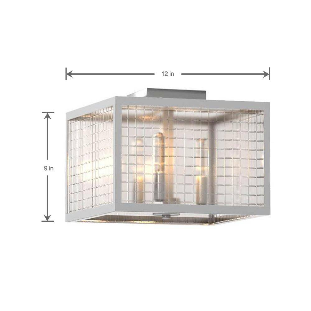 12 in. 3-Light Brushed Nickel Flush Mount with Etched Clear Glass Shade - Hercitys