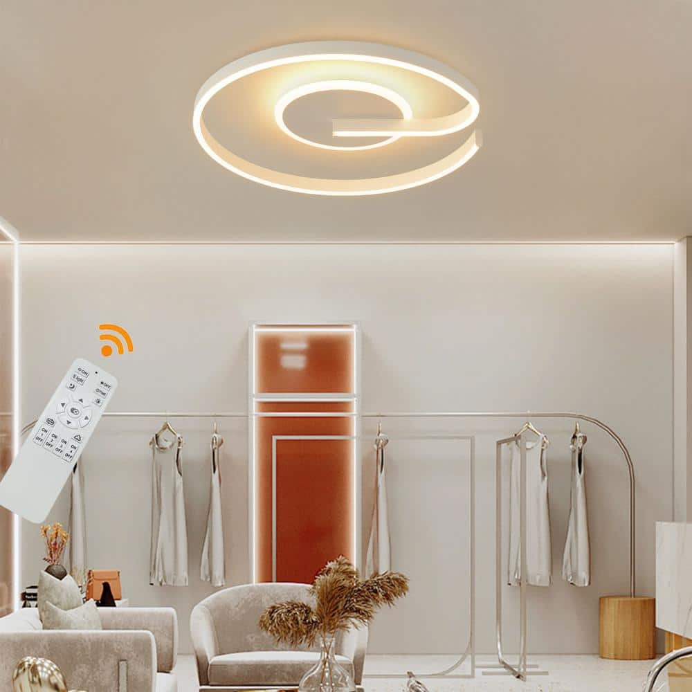 19.68 in. White Modern Ring Flush Mount Dimmable LED Ceiling Light with Remote for Living Room Dining Room Bedroom - Hercitys