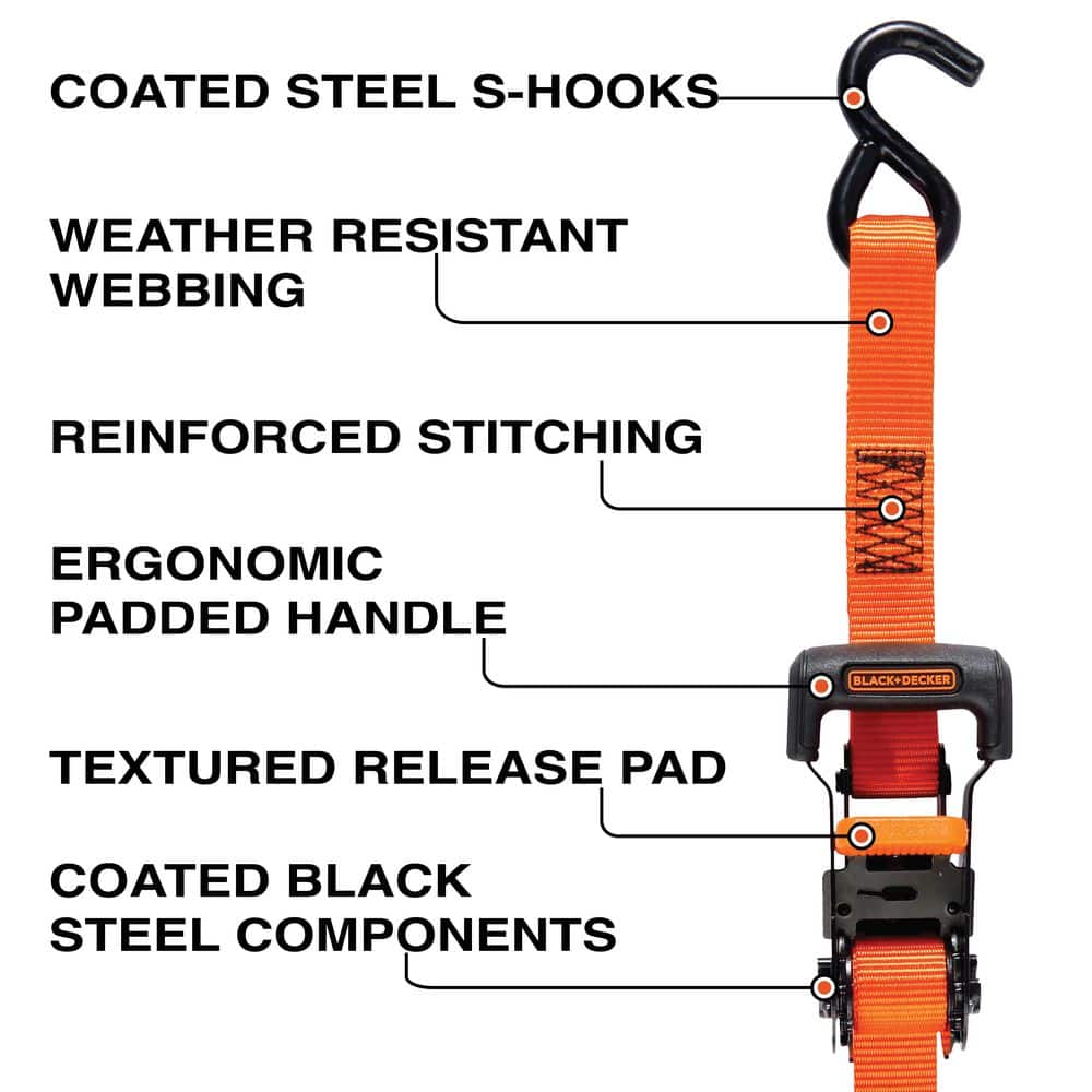 1 in. x 10 ft./2500 lbs. Break Strength Ratchet Straps (4-Pack) - Hercitys