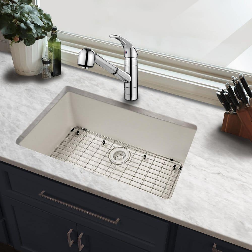 33 in. Drop-in/Undermount Single Bowl Quartz Kitchen Sink in White - Hercitys